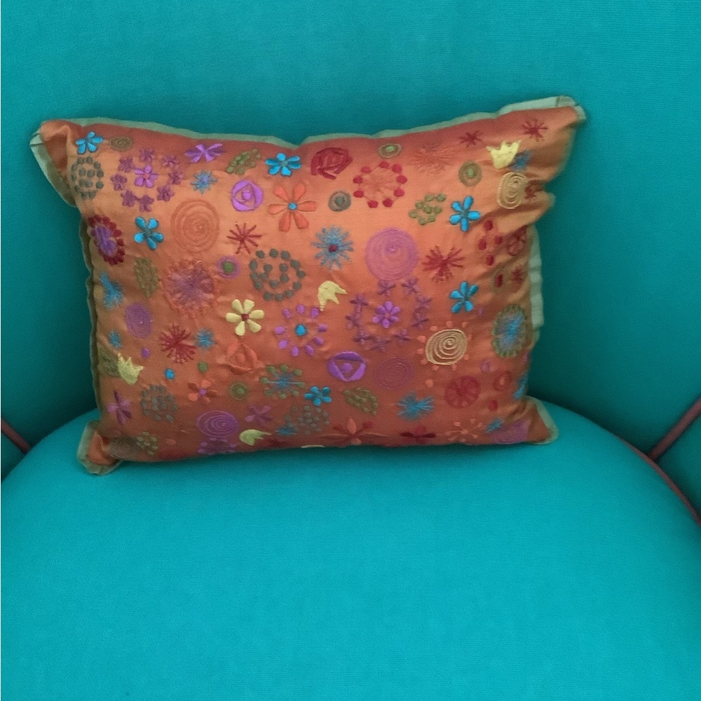 2 ABC CARPET AND HOME SILK EMBROIDERED PILLOWS
